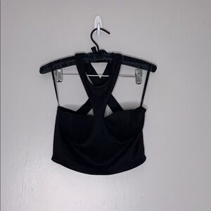 Arden B Criss Cross strap cut out Crop Top shirt women’s  Medium black